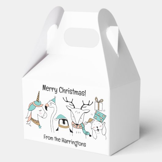 Aangepaste naam & tekst Schattige Kerst Dieren Bedankdoosjes (Voorkant)