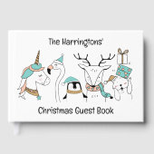 Aangepaste naam & tekst Schattige Kerst Dieren Gastenboek (Voorkant)