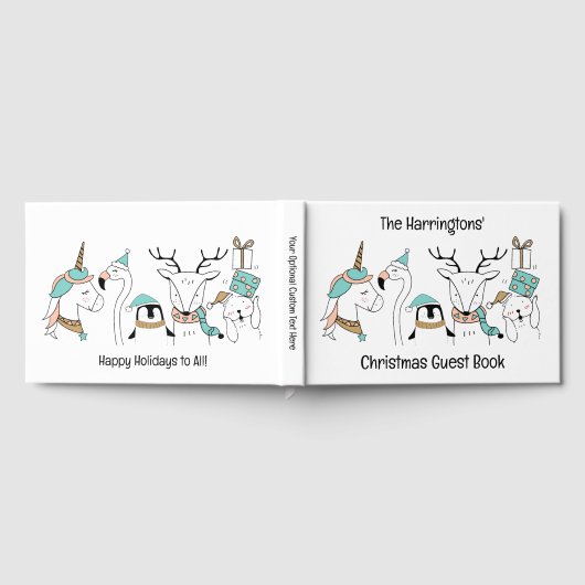 Aangepaste naam & tekst Schattige Kerst Dieren Gastenboek (Volledig)