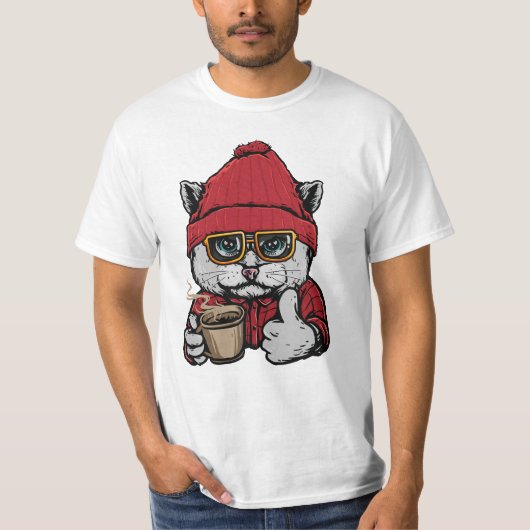 Aangepaste Naam / Tekst Schattigee Koffiekat T-shirt (Voorkant)