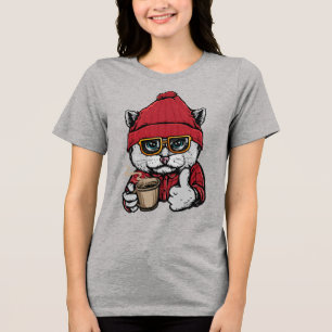 Aangepaste Naam / Tekst Schattigee Koffiekat Tri-Blend Shirt