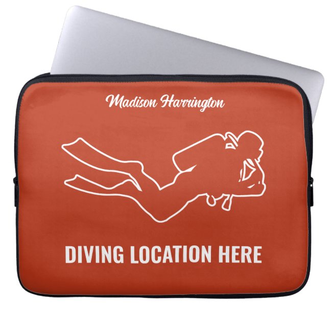 Aangepaste naam & tekst scuba duiken laptop sleeve (Voorkant)