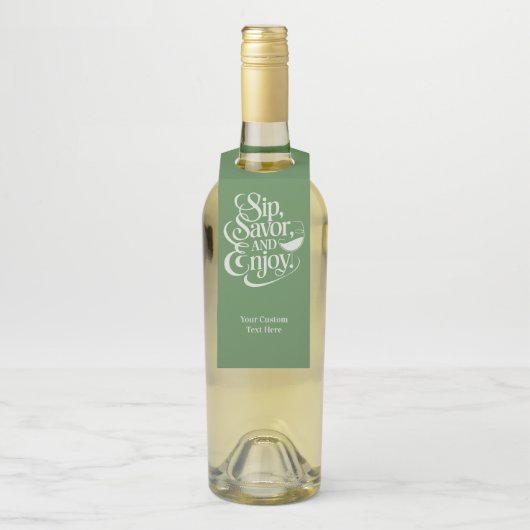 Aangepaste naam / tekst Sip, genieten, genieten Flessenhanger (Op fles)