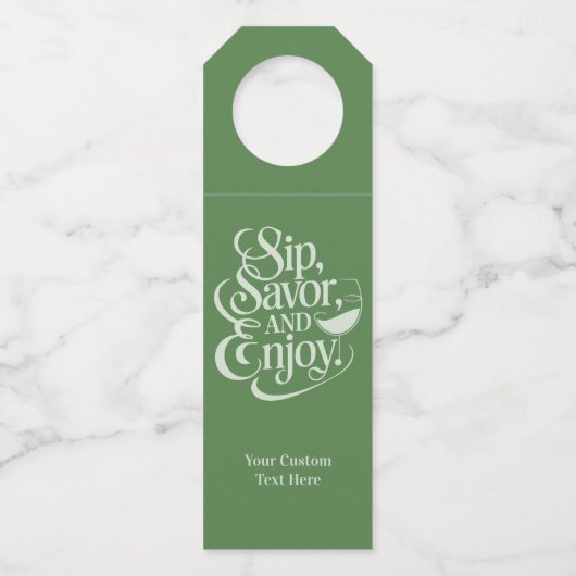 Aangepaste naam / tekst Sip, genieten, genieten Flessenhanger (Voorkant)