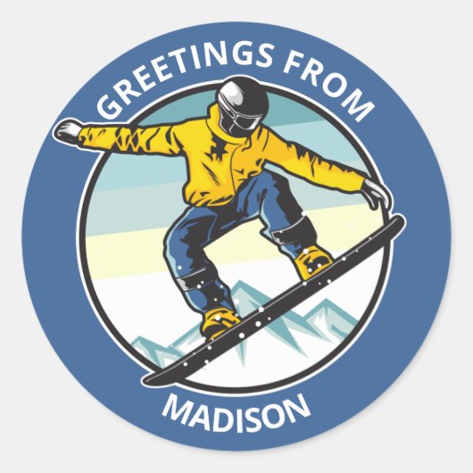 Aangepaste naam & tekst SNOWBOARDER Ronde Sticker (Voorkant)