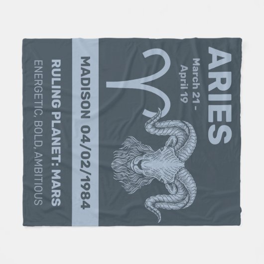 Aangepaste naam / tekst sterrenbeeld Ram Fleece Deken (Voorkant (Horizontaal))