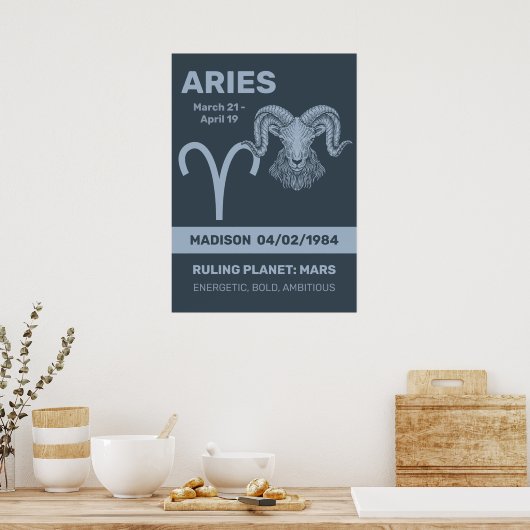 Aangepaste naam / tekst sterrenbeeld Ram Poster (Keuken)