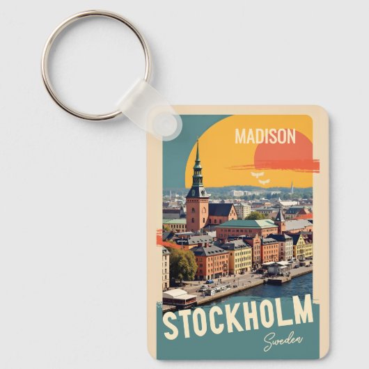 Aangepaste naam & tekst Stockholm Zweden Sleutelhanger (Voorkant)