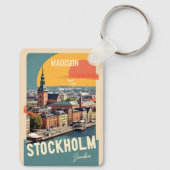 Aangepaste naam & tekst Stockholm Zweden Sleutelhanger (Achterkant)