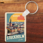 Aangepaste naam & tekst Stockholm Zweden Sleutelhanger (Achterkant)