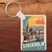 Aangepaste naam & tekst Stockholm Zweden Sleutelhanger (Voorkant)