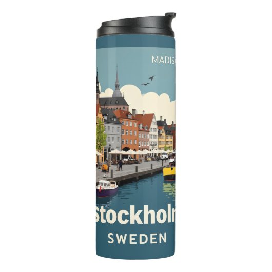 Aangepaste naam & tekst Stockholm Zweden Thermosbeker (Gedraaid links)