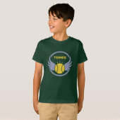 Aangepaste naam & tekst Tennisbal met vleugels T-shirt (Voorkant volledig)