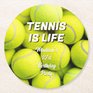 Aangepaste naam & tekst tennisballen ronde kartonnen onderzetter