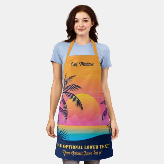 Aangepaste naam & tekst Tropical Island Sunset Schort (Gedragen)