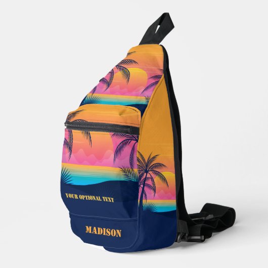 Aangepaste naam & tekst Tropical Island Sunset Sling Bag (Rechterhoek)
