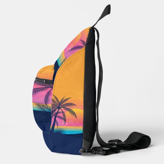 Aangepaste naam & tekst Tropical Island Sunset Sling Bag (Rechts)