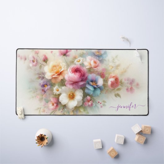Aangepaste naam tekst waterverf aquarel bloemen bureaumat (Kindertafel)