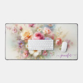 Aangepaste naam tekst waterverf aquarel bloemen bureaumat (Keyboard & Muis)