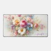 Aangepaste naam tekst waterverf aquarel bloemen bureaumat (Voorkant)