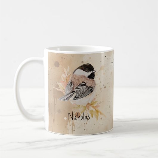 Aangepaste naam tekst Waterverf Mees Vogel Koffiemok (Links)