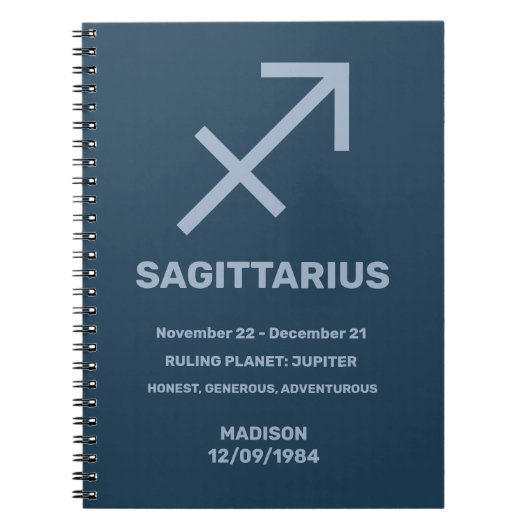 Aangepaste naam / tekst Zodiac Sign Boogschutter Notitieboek (Voorkant)