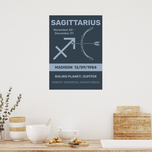 Aangepaste naam / tekst Zodiac Sign Boogschutter Poster (Keuken)