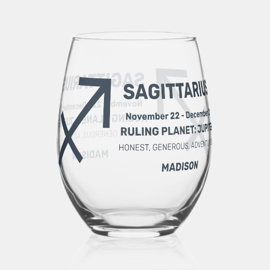Aangepaste naam / tekst Zodiac Sign Boogschutter Wijnglas Zonder Voet (Voorkant)