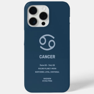 Aangepaste naam / tekst Zodiac Sign Cancer iPhone 15 Pro Max Hoesje