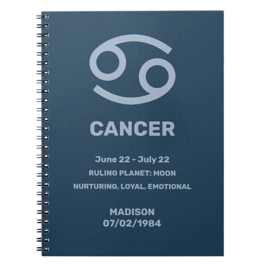 Aangepaste naam / tekst Zodiac Sign Cancer Notitieboek (Voorkant)