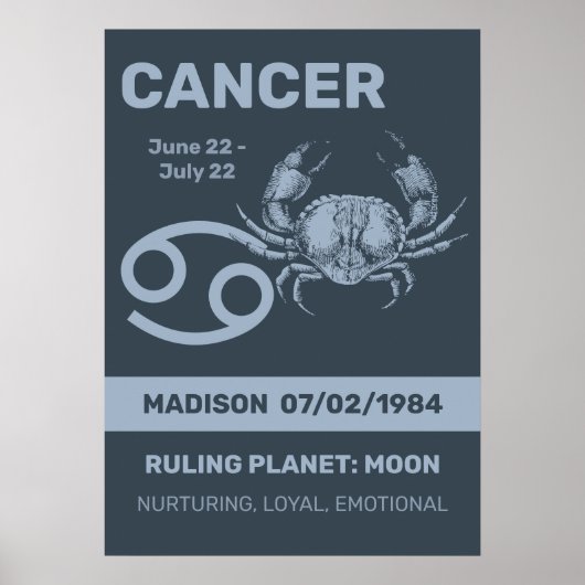 Aangepaste naam / tekst Zodiac Sign Cancer Poster (Voorkant)