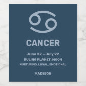 Aangepaste naam / tekst Zodiac Sign Cancer Wijn Etiket (Enkel label)