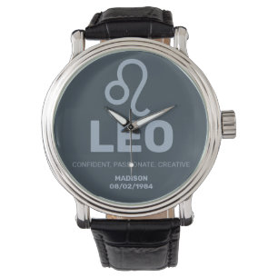 Aangepaste naam / tekst Zodiac Sign Leo Horloge
