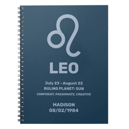 Aangepaste naam / tekst Zodiac Sign Leo Notitieboek (Voorkant)