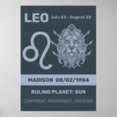Aangepaste naam / tekst Zodiac Sign Leo Poster (Voorkant)
