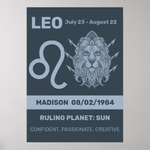 Aangepaste naam / tekst Zodiac Sign Leo Poster