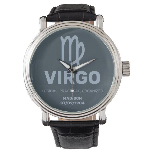 Aangepaste Naam / Tekst Zodiac Sign Maagd Horloge (Voorkant)