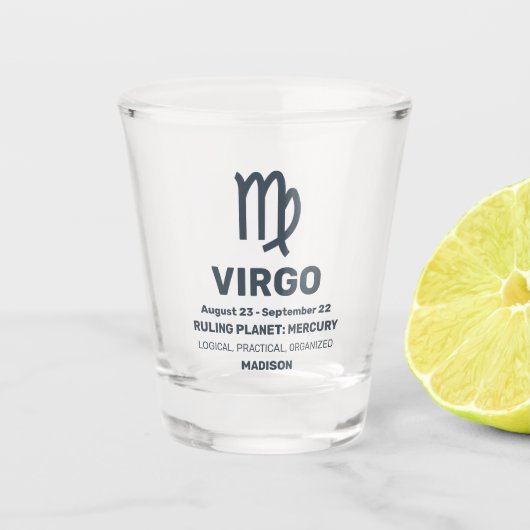Aangepaste Naam / Tekst Zodiac Sign Maagd Shot Glas (Voorkant)