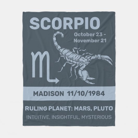 Aangepaste naam / tekst Zodiac Sign Schorpioen Fleece Deken (Voorkant)