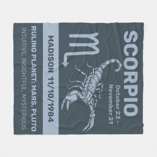 Aangepaste naam / tekst Zodiac Sign Schorpioen Fleece Deken (Voorkant (Horizontaal))