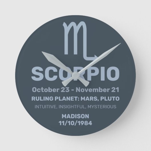 Aangepaste naam / tekst Zodiac Sign Schorpioen Ronde Klok (Voorkant)