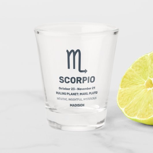 Aangepaste naam / tekst Zodiac Sign Schorpioen Shot Glas (Voorkant)