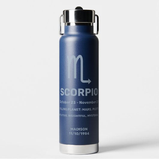 Aangepaste naam / tekst Zodiac Sign Schorpioen Waterfles (Voorkant)