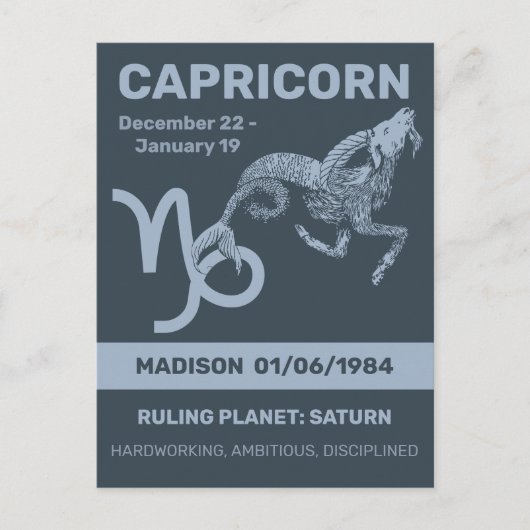Aangepaste naam / tekst Zodiac Sign Steenbok Briefkaart (Voorkant)