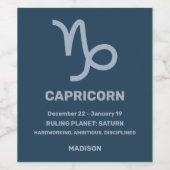 Aangepaste naam / tekst Zodiac Sign Steenbok Wijn Etiket (Enkel label)