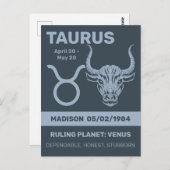 Aangepaste naam / tekst Zodiac Sign Stier Briefkaart (Voorkant / Achterkant)