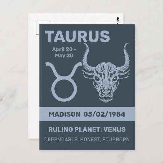Aangepaste naam / tekst Zodiac Sign Stier Briefkaart (Voorkant / Achterkant)