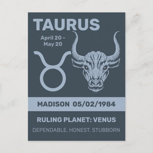 Aangepaste naam / tekst Zodiac Sign Stier Briefkaart (Voorkant)