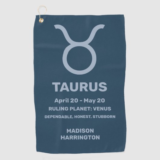Aangepaste naam / tekst Zodiac Sign Stier Golfhanddoek (Voorkant)