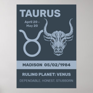 Aangepaste naam / tekst Zodiac Sign Stier Poster